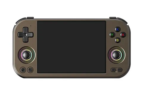Anbernic RG477M metal handheld in bronze, front view